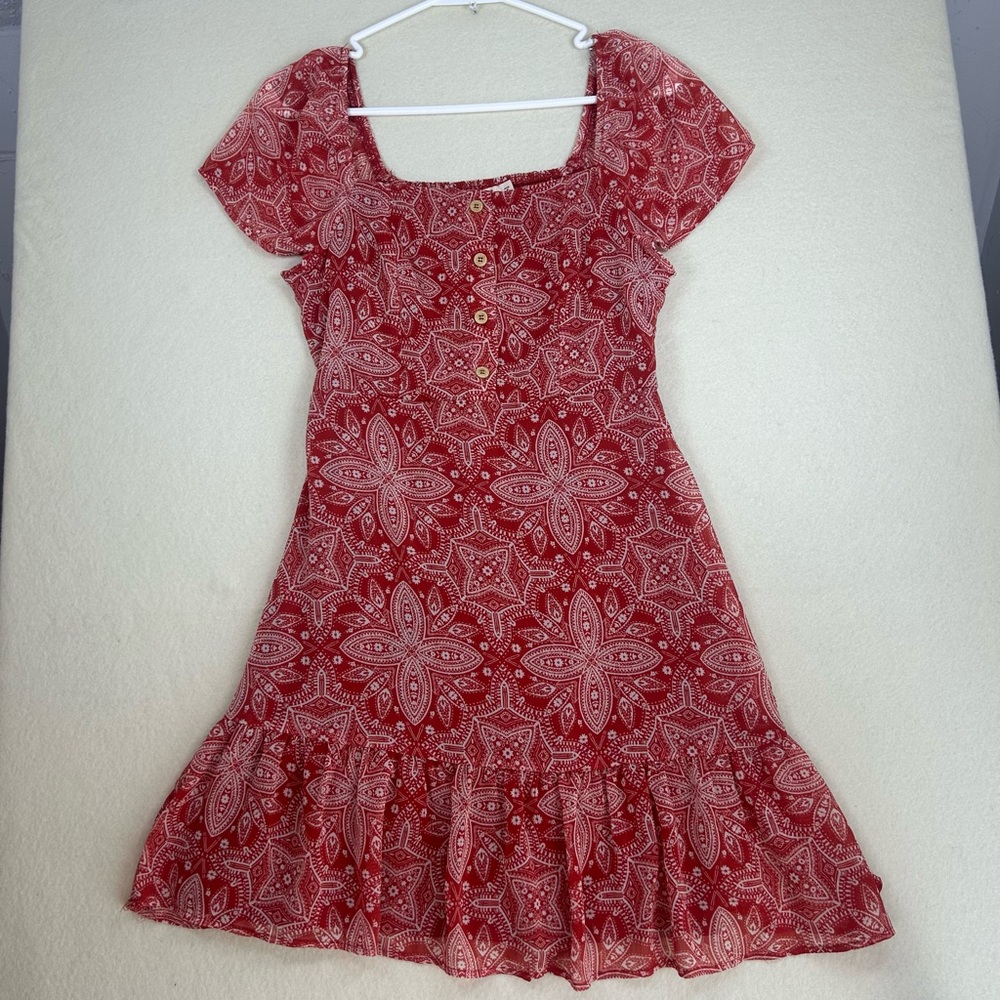 Red Paisley Dress with Button Detail Live to be Spoiled - Picture 2 of 5